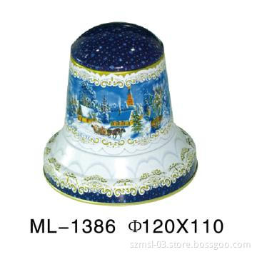 bell shaped tin box, chocolate box, candy box, gift box